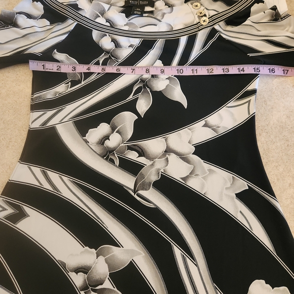 White House Black Market Monochrome Floral Long Sleeve Dress - Picture 6 of 10